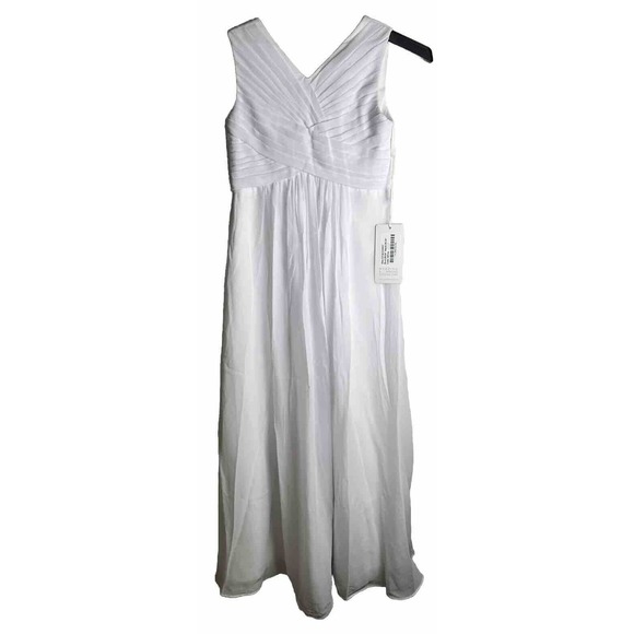 A-Line Pleated Chiffon Floor-Length Junior Girls Dress‎ white- J Size 10. Easter - Picture 4 of 16